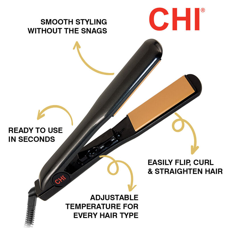 1.5 Inch Tourmaline Ceramic Wide Plate Hairstyling Iron - Onyx Black, , large image number null